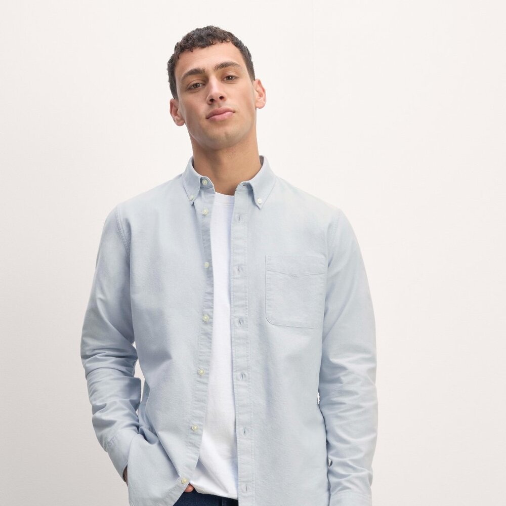 Everlane Men's Slim Oxford Button Up Shirt in Light Blue, Size Large